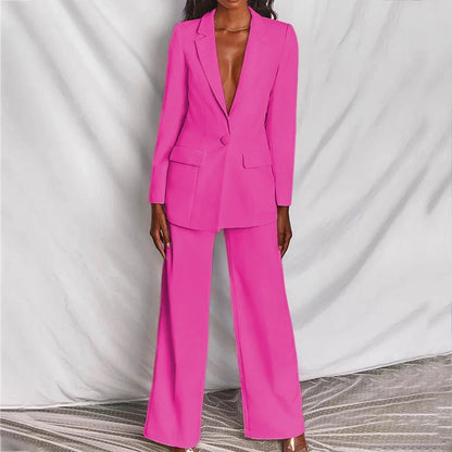 Harriet | Blazer & Wide-Leg Trouser Suit Set Blush Pink Tailored for Women