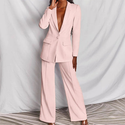 Harriet | Blazer & Wide-Leg Trouser Suit Set Blush Pink Tailored for Women