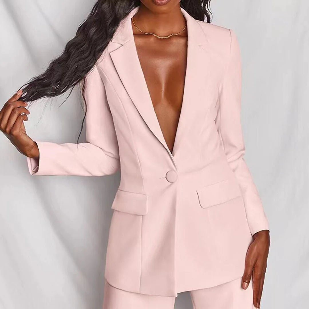 Harriet | Blazer & Wide-Leg Trouser Suit Set Blush Pink Tailored for Women