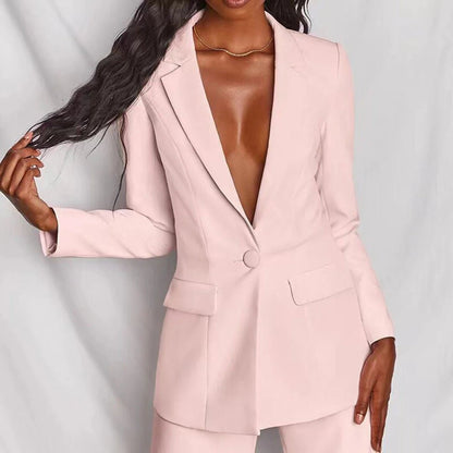 Harriet | Blazer & Wide-Leg Trouser Suit Set Blush Pink Tailored for Women