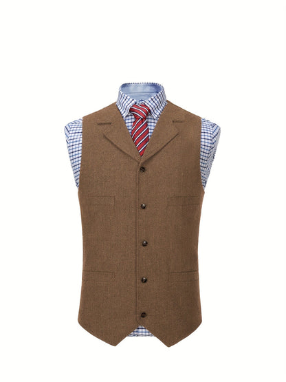 Etta | Waistcoat Brown Herringbone Tweed Notched Lapel for Women