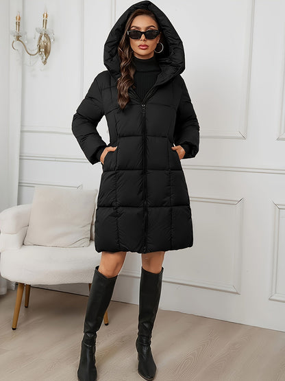 Saskia | Longline Puffer Coat Chocolate Brown Quilted Hooded for Women
