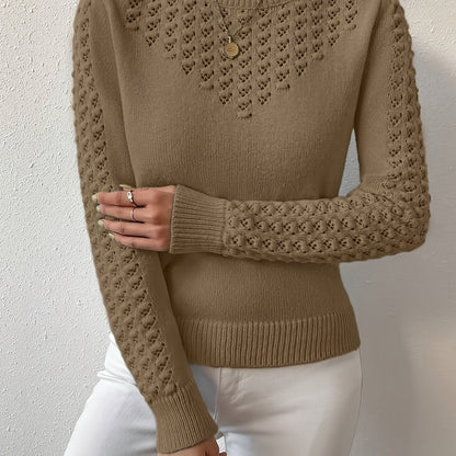 Gaynor | Pointelle-Knit Round Neck Sweater Blue Openwork for Women