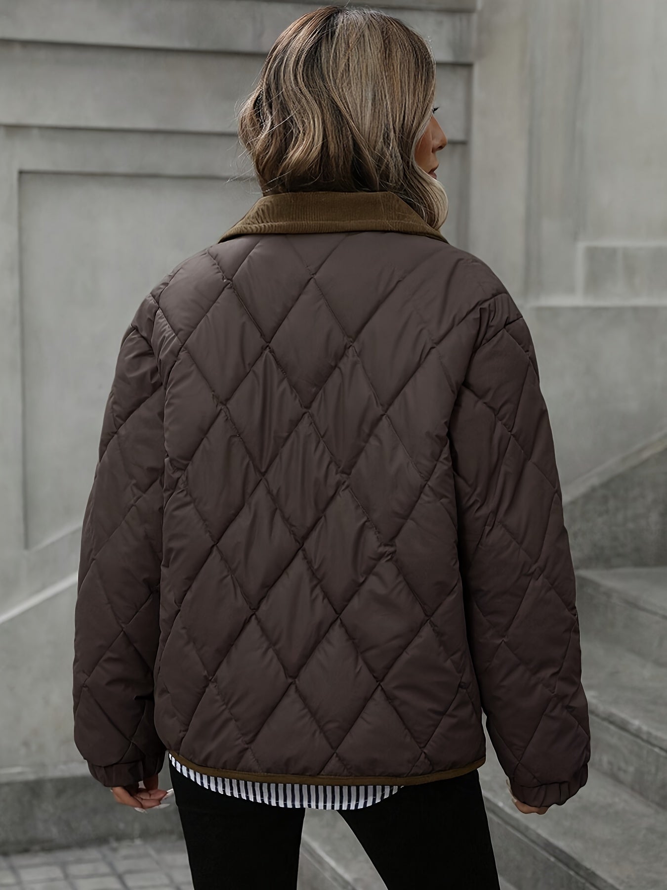 Enid | Quilted Jacket Brown Diamond Padded Corduroy Collar for Women