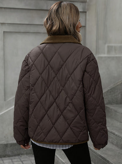 Enid | Quilted Jacket Brown Diamond Padded Corduroy Collar for Women