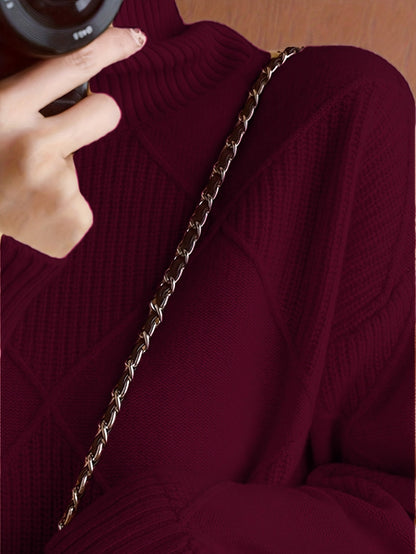 Hebe | Textured Turtleneck Sweater Green Diamond Knit for Women