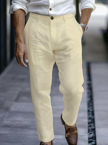 Edmund | Straight-Leg Trousers White Linen Side Pockets for Men