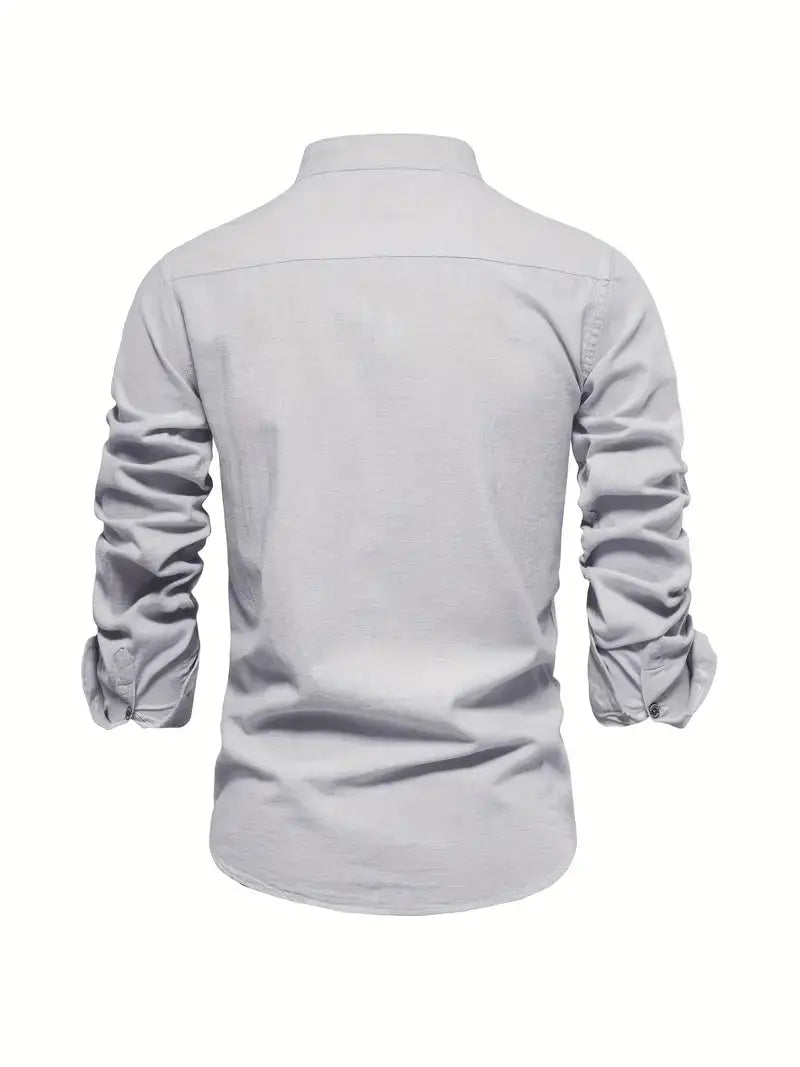 George | Shirt White Linen Stand Collar Long Sleeve for Men