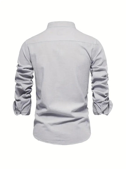 George | Shirt White Linen Stand Collar Long Sleeve for Men