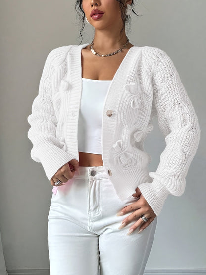 Nerissa | Cardigan Pink Knit Bow-Detail V-Neck for Women