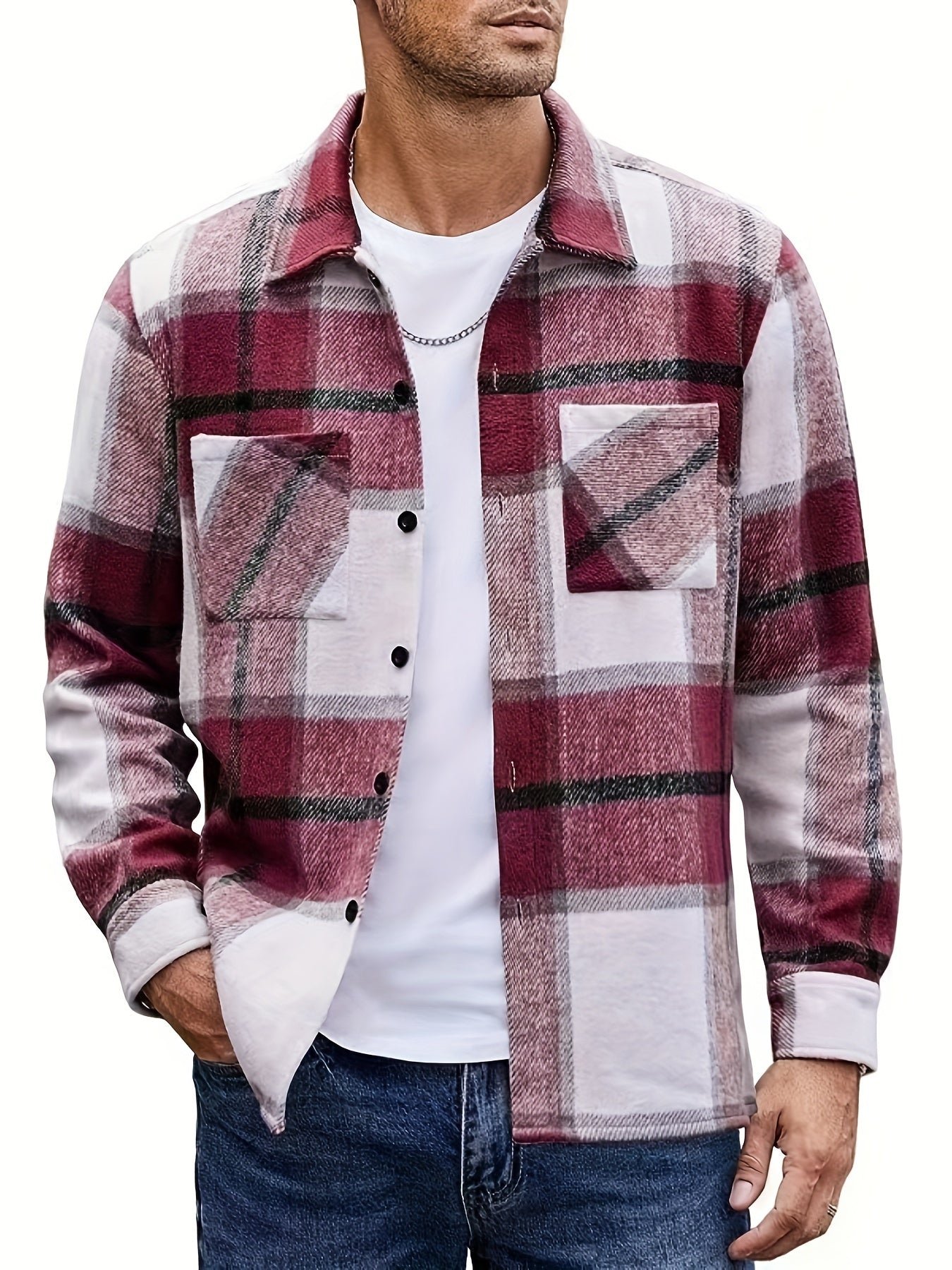 Ivor | Shirt Jacket Khaki Plaid Brushed Flannel for Men