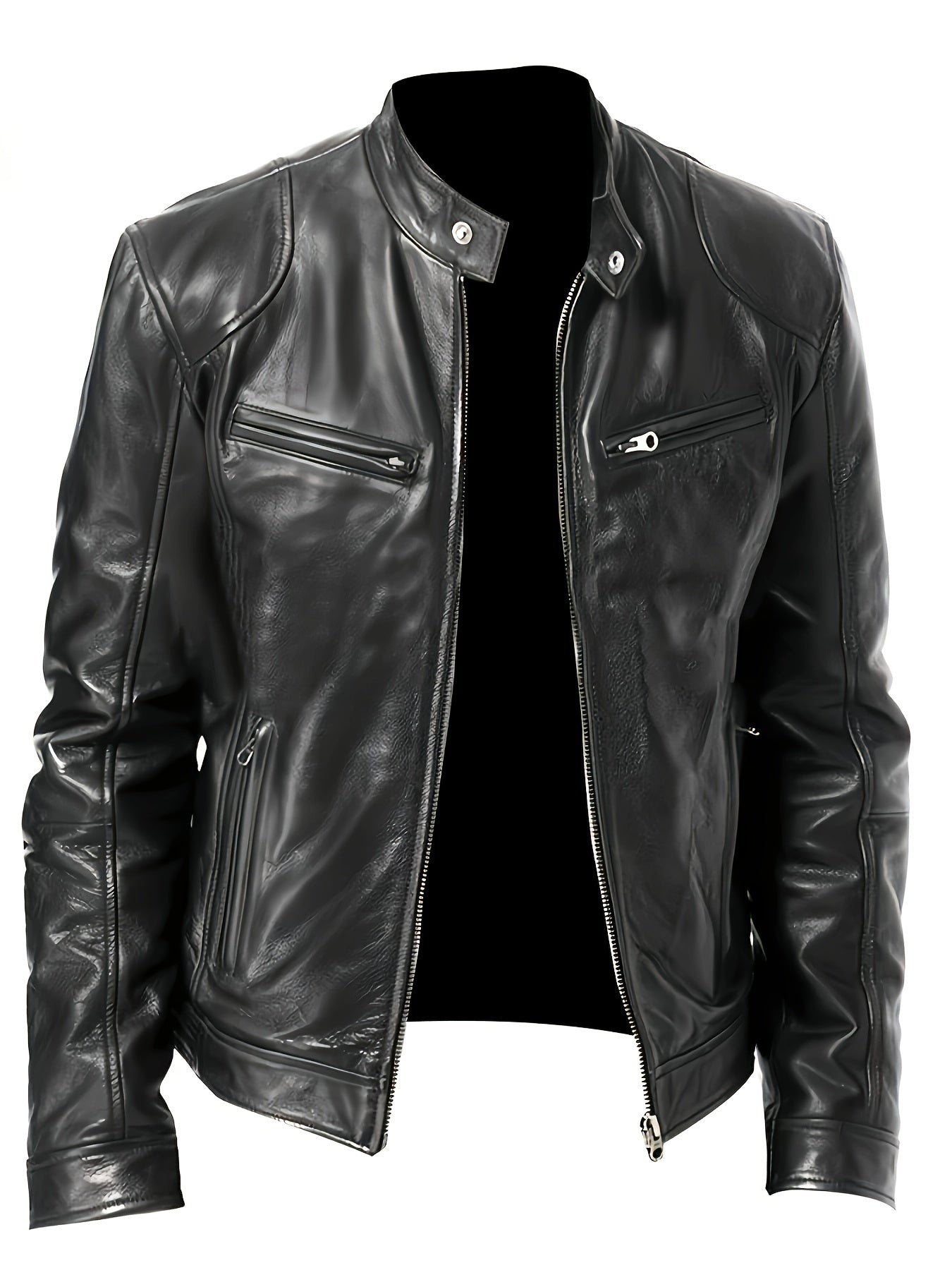Eilidh | Moto Jacket Black Faux Leather Stand Collar for Women