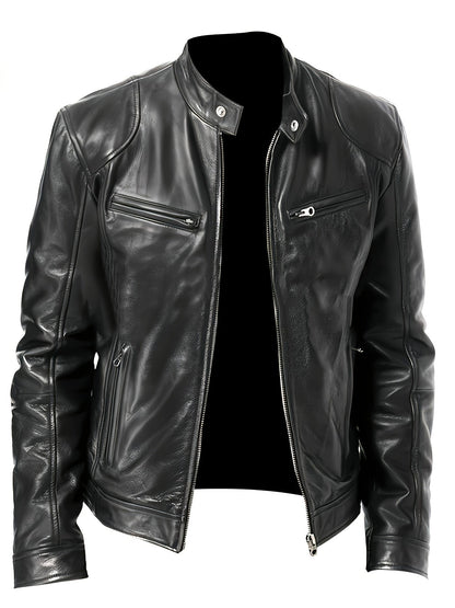 Eilidh | Moto Jacket Black Faux Leather Stand Collar for Women