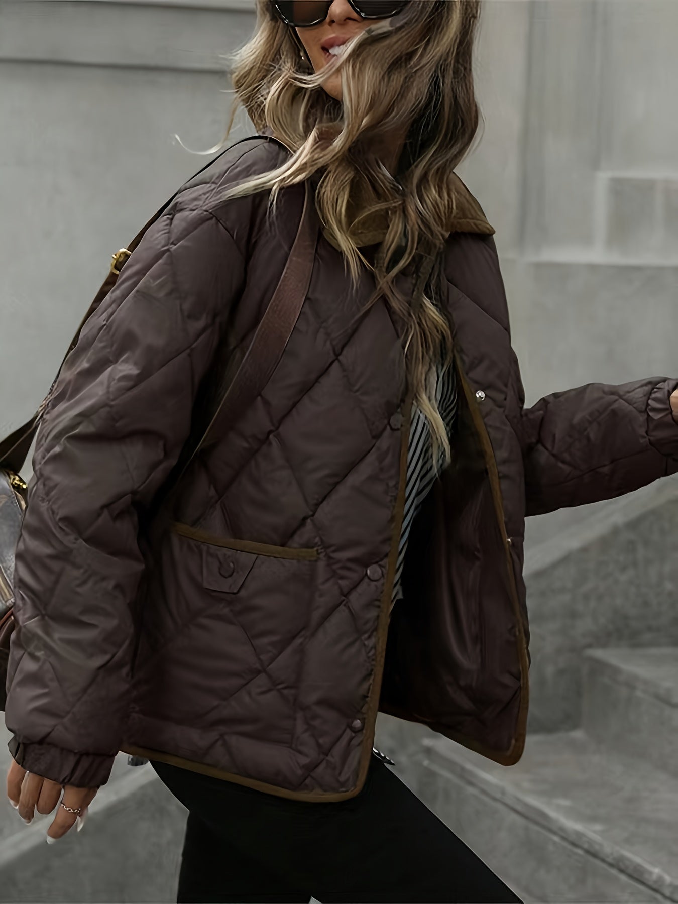 Enid | Quilted Jacket Brown Diamond Padded Corduroy Collar for Women