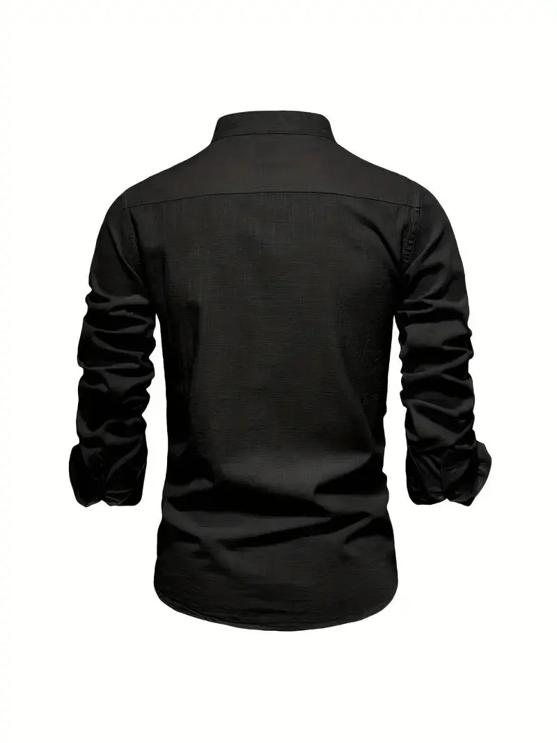 George | Shirt White Linen Stand Collar Long Sleeve for Men