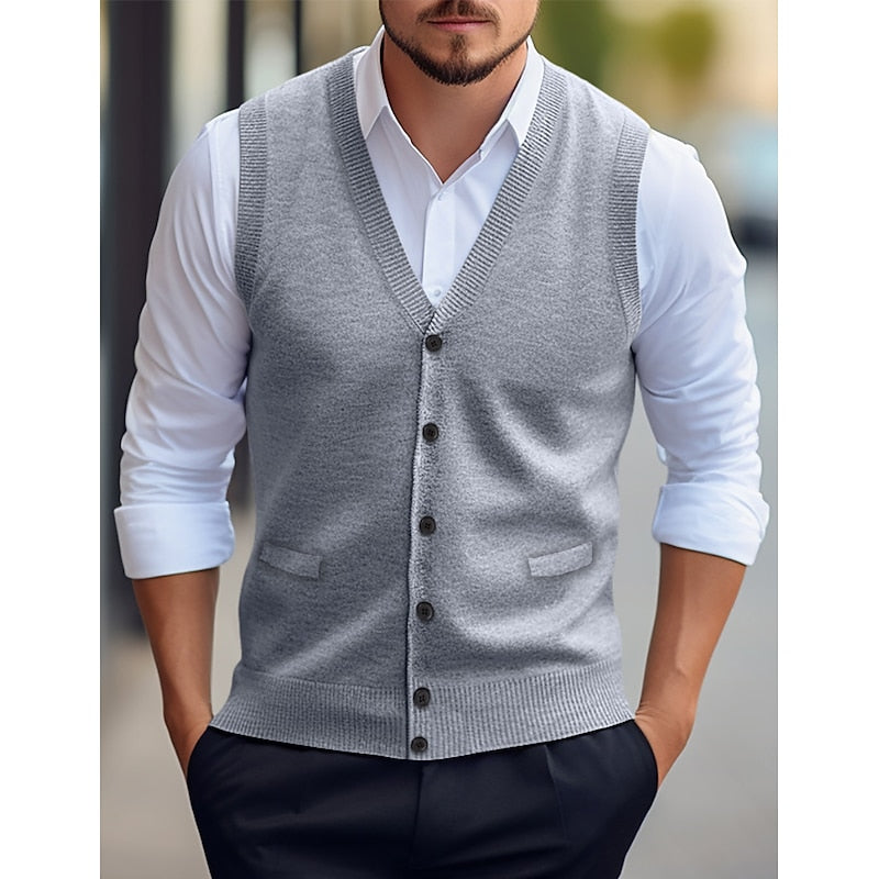 Alistair | Sweater Vest Burgundy Knit Buttoned V-Neck for Men