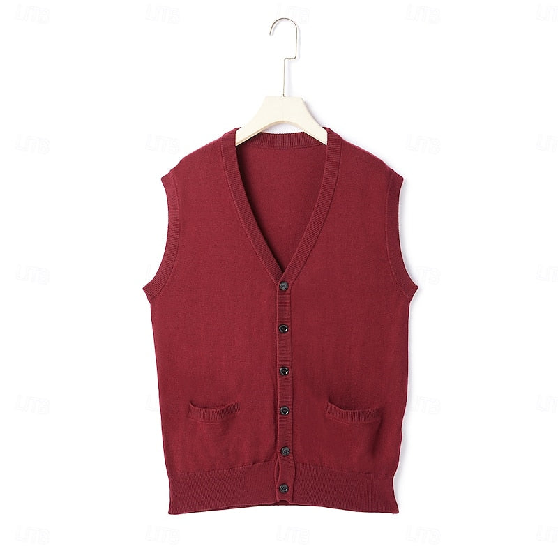 Alistair | Sweater Vest Burgundy Knit Buttoned V-Neck for Men