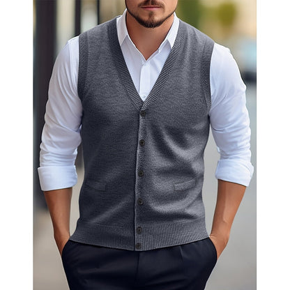 Alistair | Sweater Vest Burgundy Knit Buttoned V-Neck for Men