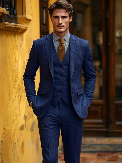 Evander | Suit Brown Wool-Blend Herringbone Three-Piece Tailored Fit for Men