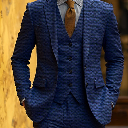 Evander | Suit Brown Wool-Blend Herringbone Three-Piece Tailored Fit for Men