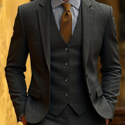 Evander | Suit Brown Wool-Blend Herringbone Three-Piece Tailored Fit for Men