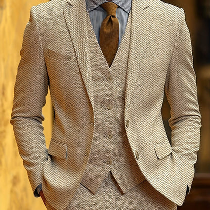Evander | Suit Brown Wool-Blend Herringbone Three-Piece Tailored Fit for Men