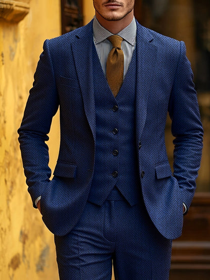 Evander | Suit Brown Wool-Blend Herringbone Three-Piece Tailored Fit for Men