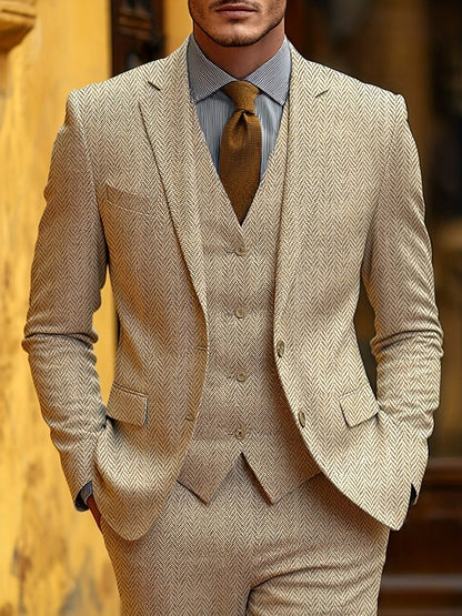 Evander | Suit Brown Wool-Blend Herringbone Three-Piece Tailored Fit for Men