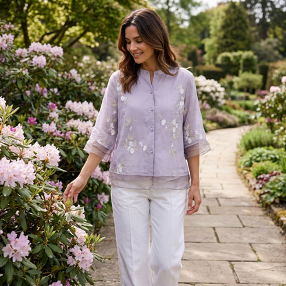 Philippa | Blouse Ivory Embroidered Organza 3/4 Sleeve for Women