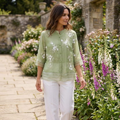 Philippa | Blouse Ivory Embroidered Organza 3/4 Sleeve for Women