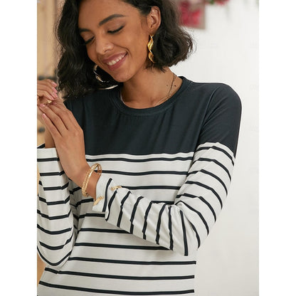 Thomasina | Long Sleeve Top Navy White Striped Crew Neck for Women