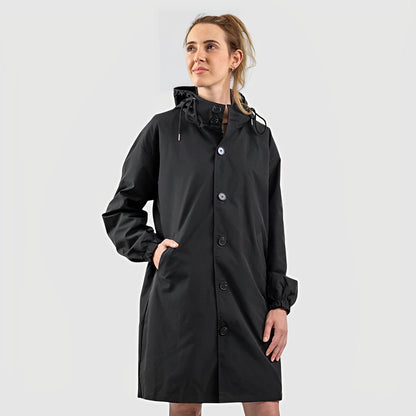 Wendy | Hooded Raincoat Black Polyester Drawstring Hood for Women