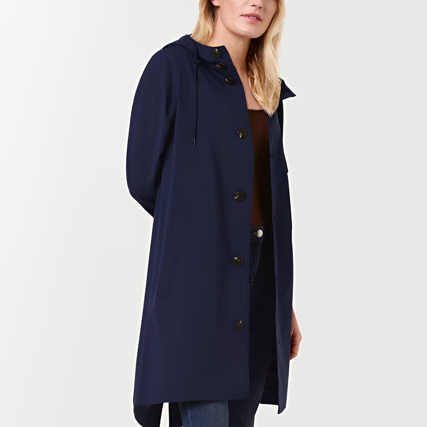 Wendy | Hooded Raincoat Black Polyester Drawstring Hood for Women
