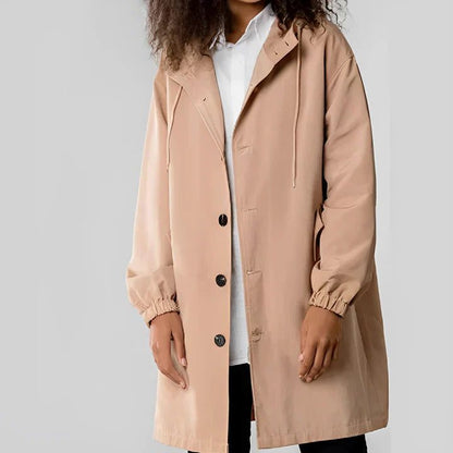 Wendy | Hooded Raincoat Black Polyester Drawstring Hood for Women