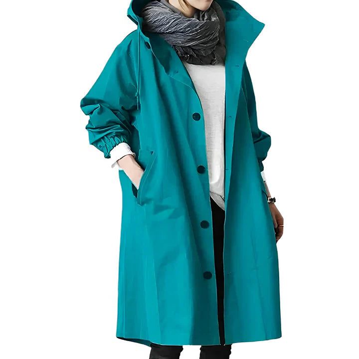 Wendy | Hooded Raincoat Black Polyester Drawstring Hood for Women