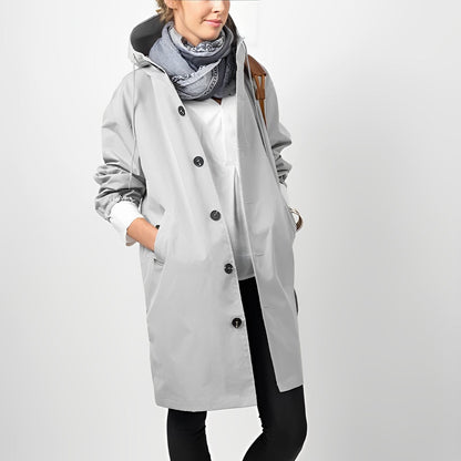 Wendy | Hooded Raincoat Black Polyester Drawstring Hood for Women