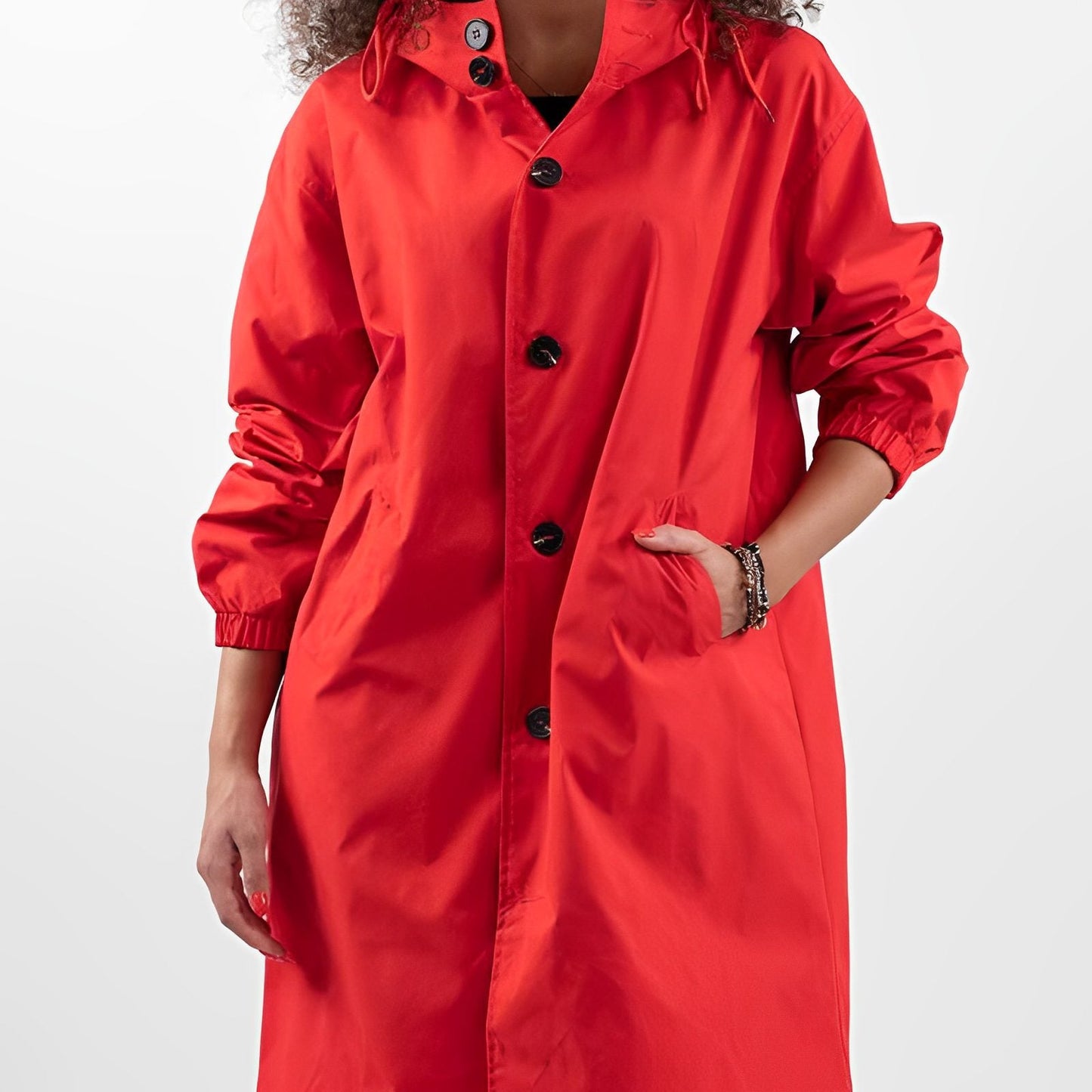Wendy | Hooded Raincoat Black Polyester Drawstring Hood for Women