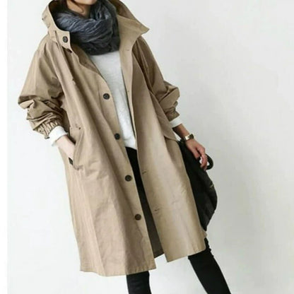Tilly | Long Hooded Raincoat Grey Cotton Snap-Button for Women