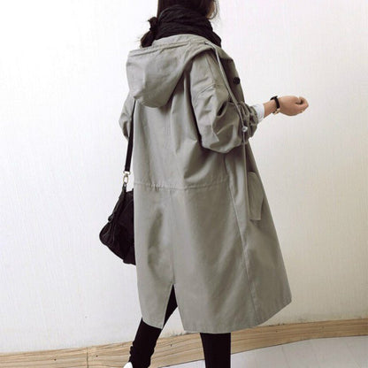 Tilly | Long Hooded Raincoat Grey Cotton Snap-Button for Women