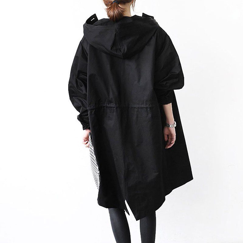 Tilly | Long Hooded Raincoat Grey Cotton Snap-Button for Women