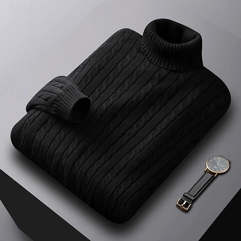 Basil | Cable Knit Sweater Grey Turtleneck for Men