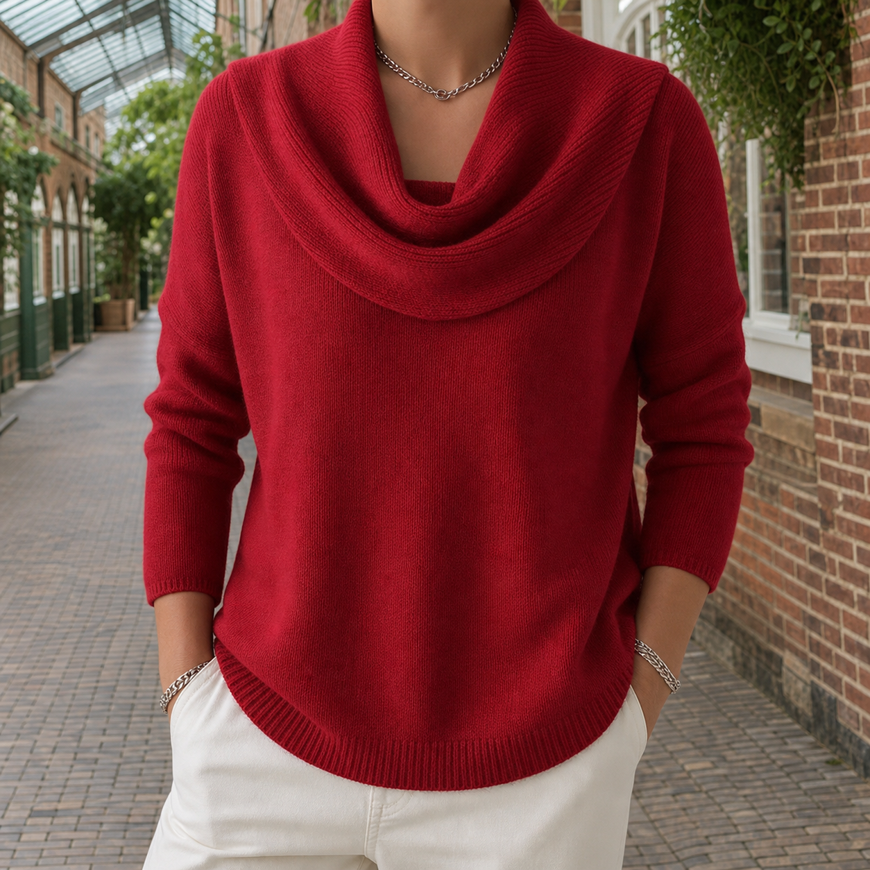 Lark | Cowl Neck Sweater Burgundy Ribbed Knit Relaxed Fit for Women