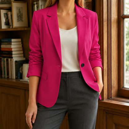 Posy | Tailored Blazer Fuchsia Notched Lapel Single-Button for Women