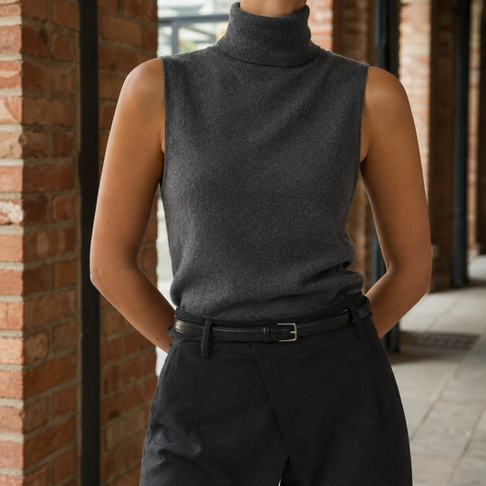 Lettie | Sleeveless Turtleneck Jumper Charcoal Grey Fine-Knit for Women