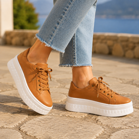 Wilhelmine | Platform Sneakers Tan Faux Leather Lace-Up for Women