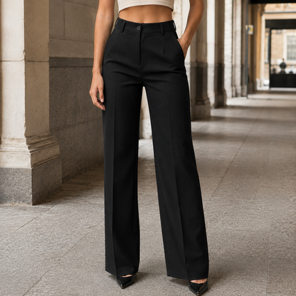 Jocasta | Wide-Leg Trousers Black Tailored High-Waisted for Women