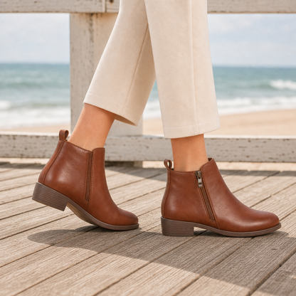 Bea | Ankle Boots Tan Faux Leather Side-Zip for Women