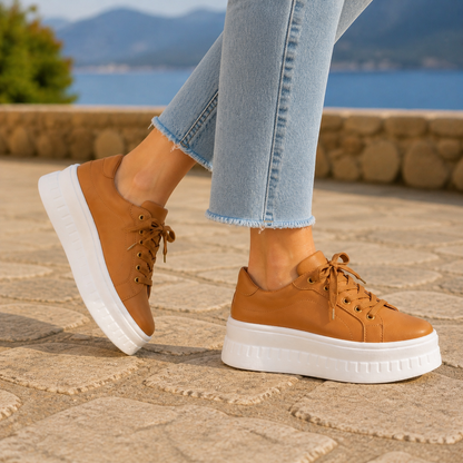 Wilhelmine | Platform Sneakers Tan Faux Leather Lace-Up for Women
