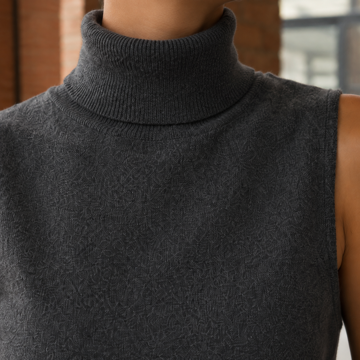 Lettie | Sleeveless Turtleneck Jumper Charcoal Grey Fine-Knit for Women