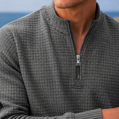 Octavius | Quarter-Zip Jumper Grey Waffle Knit Mock Neck for Men